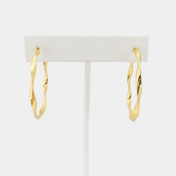 NEW Wavy Gold Hoop Huggie Earrings - Picture 4 of 5